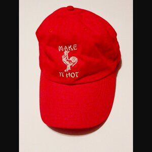 Petal and Peacocks Red Rooster Make It Hot Sriracha Hat OSFM ADJUSTABLE